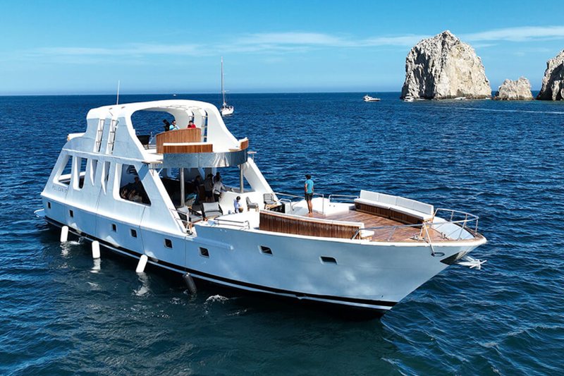 P17, a 110 foot catamaran with multiple deck levels for large events in Cabo